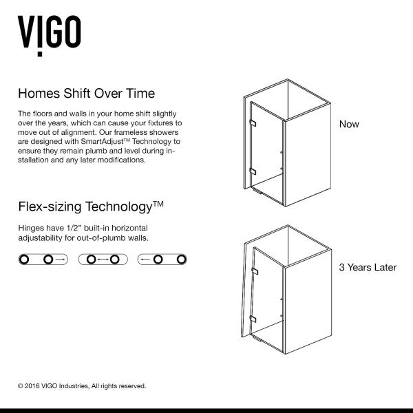 VIGO VG6072BLK28 SoHo Adjustable Frameless Shower Door w/ Sheer Black Glass