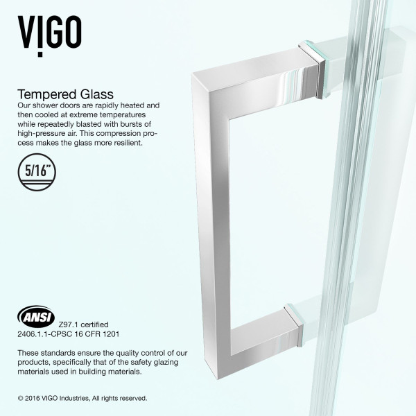 VIGO VG6072CL26 SoHo Adjustable Hinged Frameless Shower Door w/ Clear Glass
