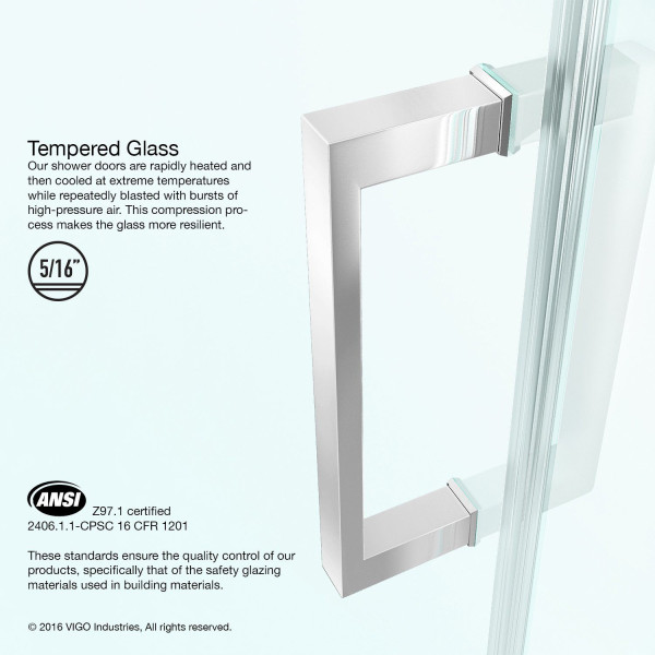 VIGO VG6072CL28 SoHo 28 Inch Adjustable Clear Glass Frameless Shower Door
