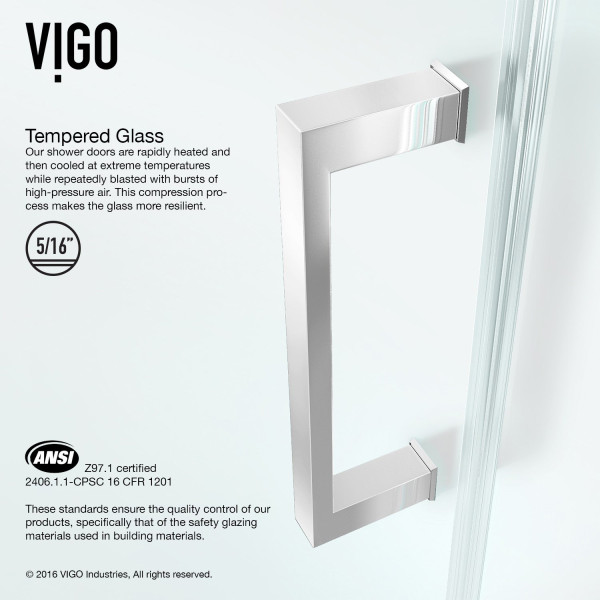 VIGO VG6072CMC28 Adjustable Frameless Shower Door With Privacy Panel Glass