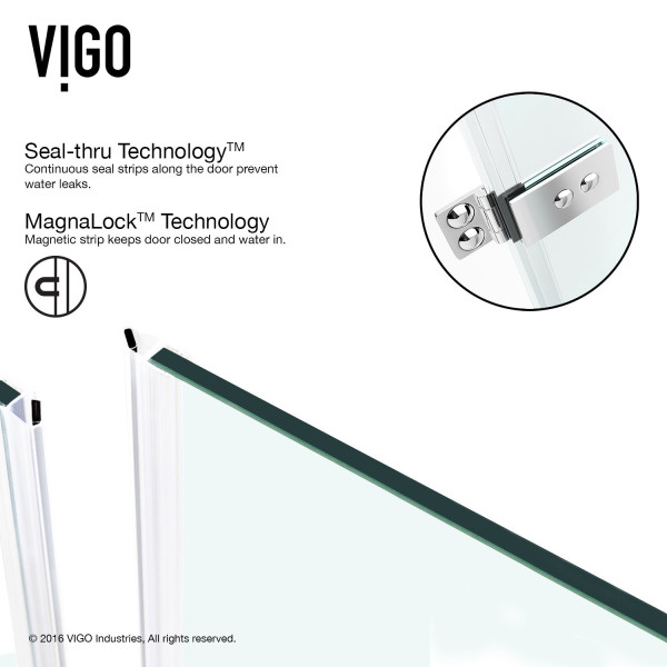 VIGO VG6072CMC28 Adjustable Frameless Shower Door With Privacy Panel Glass