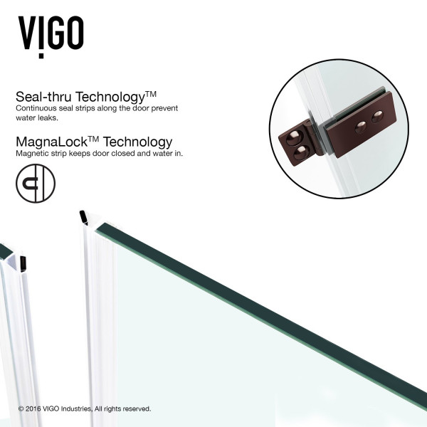 VIGO VG6072CMC28 Adjustable Frameless Shower Door With Privacy Panel Glass