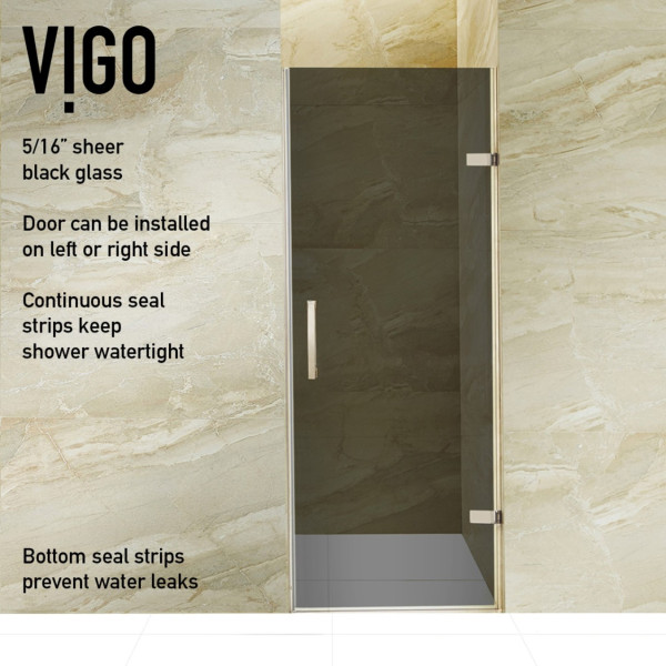 VIGO VG6072BLK28 SoHo Adjustable Frameless Shower Door w/ Sheer Black Glass