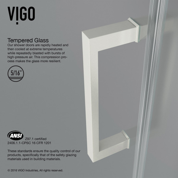 VIGO VG6072BLK28 SoHo Adjustable Frameless Shower Door w/ Sheer Black Glass