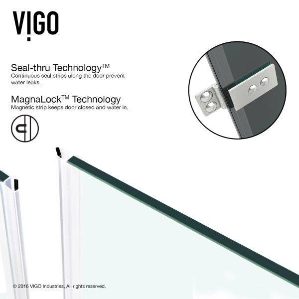 VIGO VG6072BLK28 SoHo Adjustable Frameless Shower Door w/ Sheer Black Glass