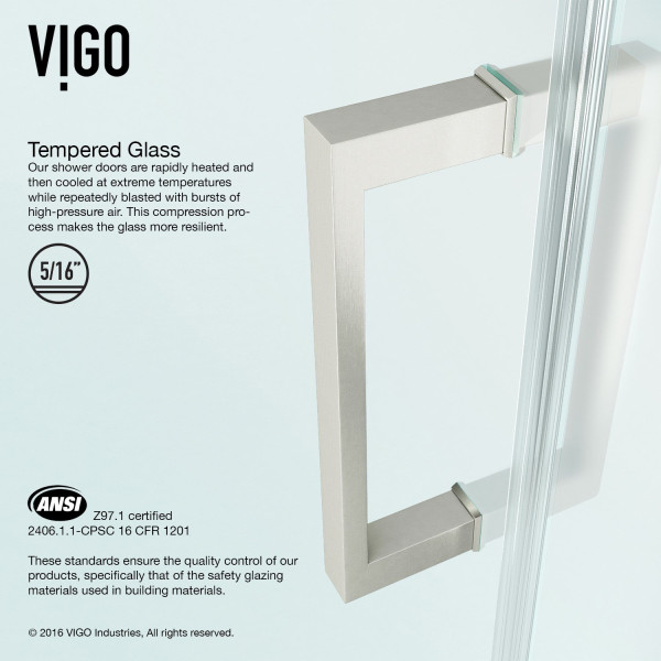 VIGO VG6072CL26 SoHo Adjustable Hinged Frameless Shower Door w/ Clear Glass