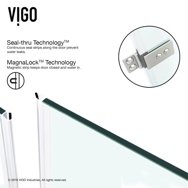 VIGO VG6072CL26 SoHo Adjustable Hinged Frameless Shower Door w/ Clear Glass