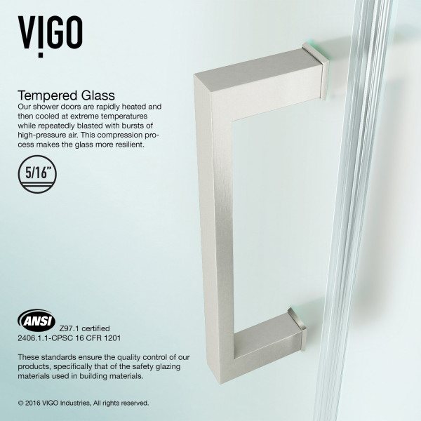 VIGO VG6072CMC28 Adjustable Frameless Shower Door With Privacy Panel Glass