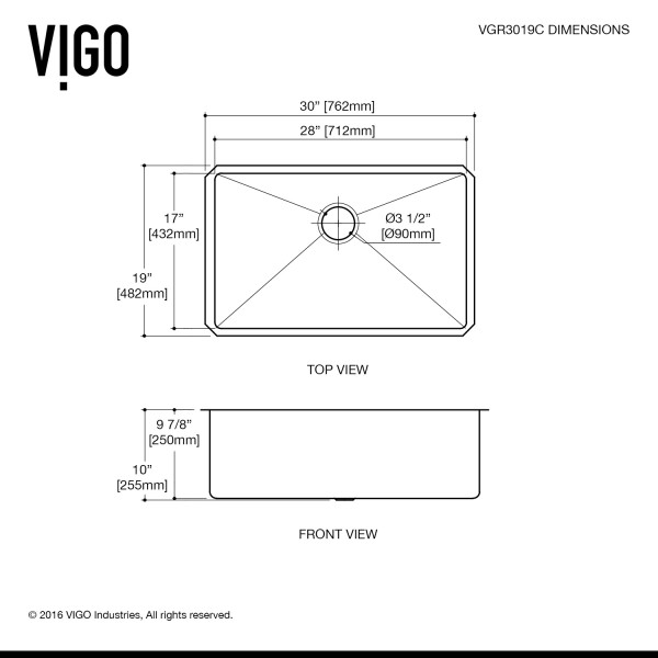 Vigo VGR3019C 30''. Stainless Steel Undermount Sink