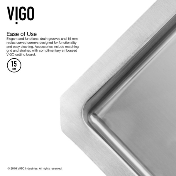 VIGO VGR3219CK1 32" Undermount Stainless Kitchen Sink w/ Grid and Strainer