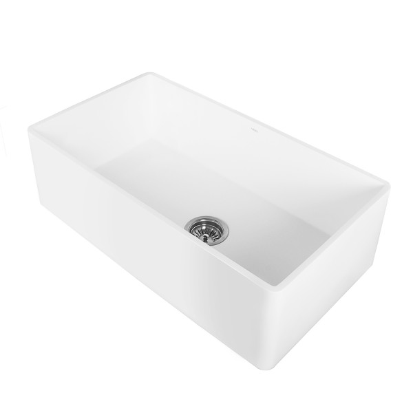 VIGO VGRA3018CS 30 Inch Matte Stone Farmhouse Kitchen Sink in White
