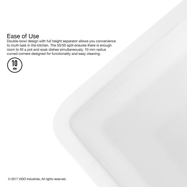 VIGO VGRA3318BL 33 Inch Matte White Stone Double Bowl Farmhouse Sink