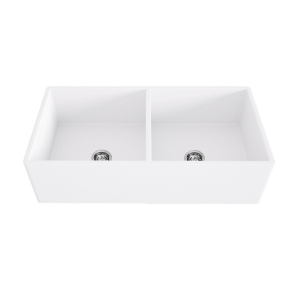 VIGO VGRA3318BL 33 Inch Matte White Stone Double Bowl Farmhouse Sink