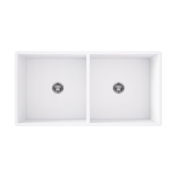 VIGO VGRA3318BL 33 Inch Matte White Stone Double Bowl Farmhouse Sink