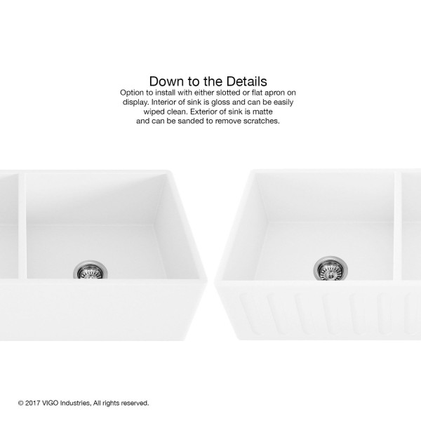 VIGO VGRA3318BL 33 Inch Matte White Stone Double Bowl Farmhouse Sink