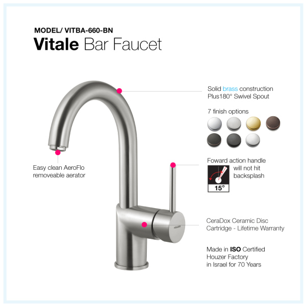 Houzer VITBA-660 Vitale Bar Faucet with CeraDox Technology