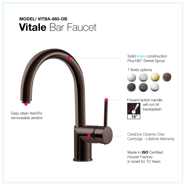 Houzer VITBA-660 Vitale Bar Faucet with CeraDox Technology