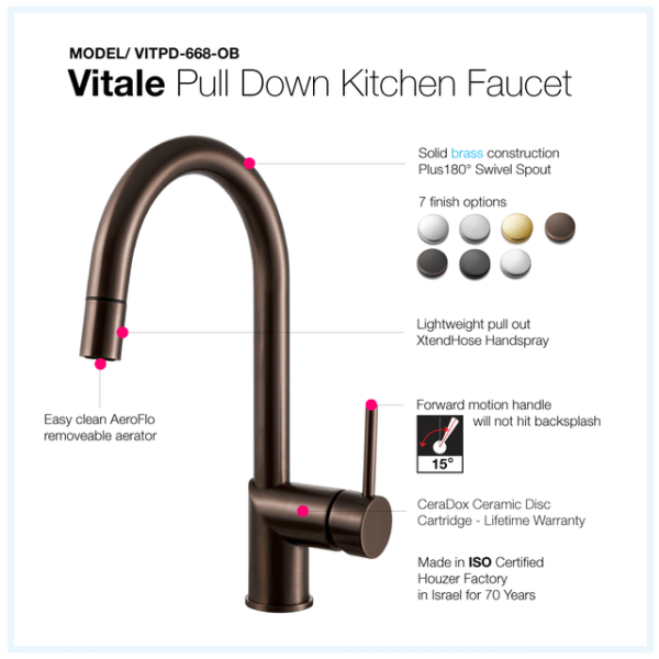 Houzer VITPD-668 Vitale Pull Down Kitchen Faucet with CeraDox Technology