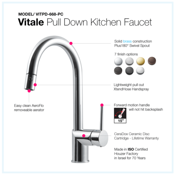 Houzer VITPD-668 Vitale Pull Down Kitchen Faucet with CeraDox Technology