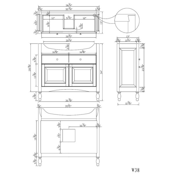 Empire W38 Windsor 38'' Wooden Narrow Depth Vanity