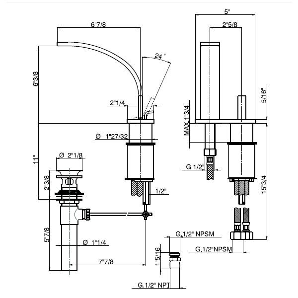 Rohl WA652L-2 Wave Lead Free Compliant Deck Mounted Lavatory Faucet