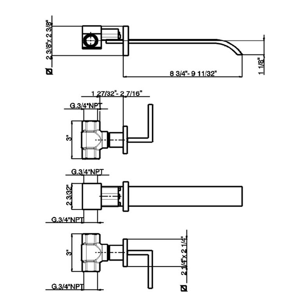 Rohl WA721L Wave Wall Mounted Built-In Bathtub Filler With Lever Handles