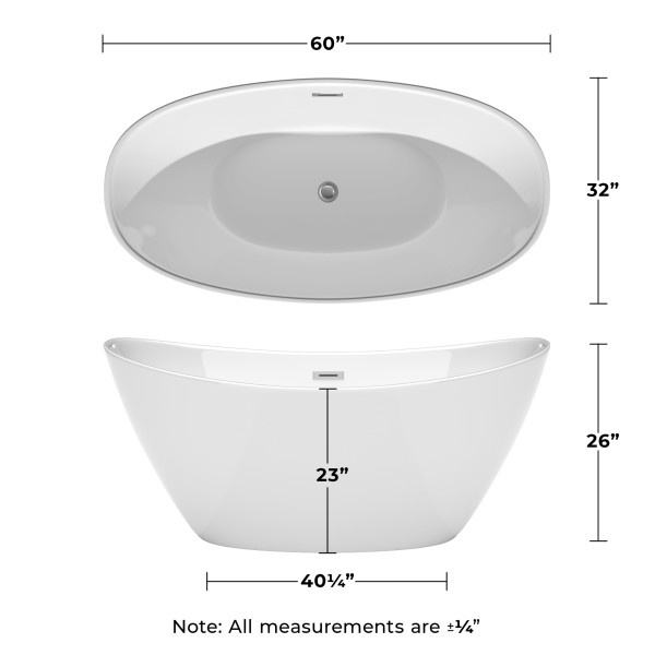 Wyndham WCBTE652060 Dorrit 60" Bathtub in White with Polished Chrome Drain