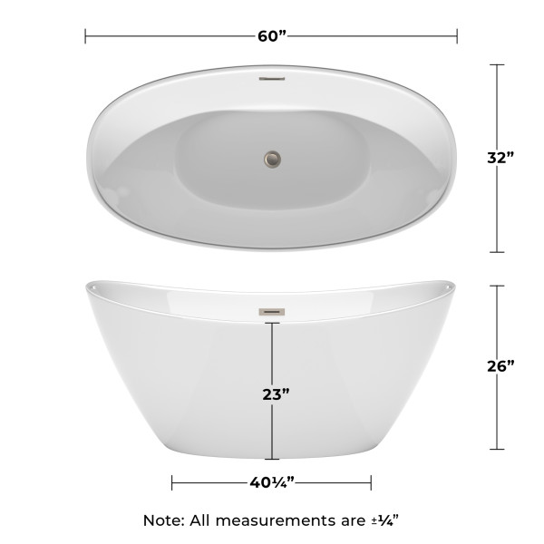 Wyndham WCBTE652060BNTRIM 60" Bathtub with Brushed Nickel Drain & Trim