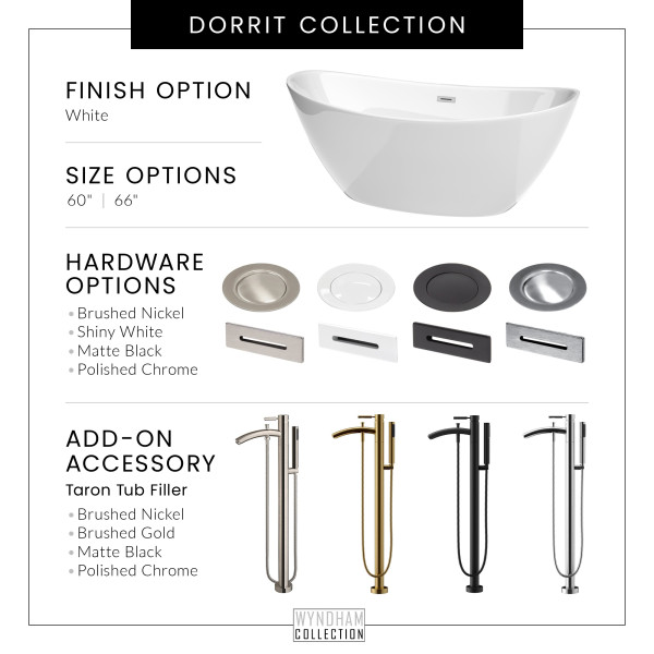 Wyndham WCBTE652060MBTRIM Dorrit 60" Bathtub with Matte Black Drain & Trim