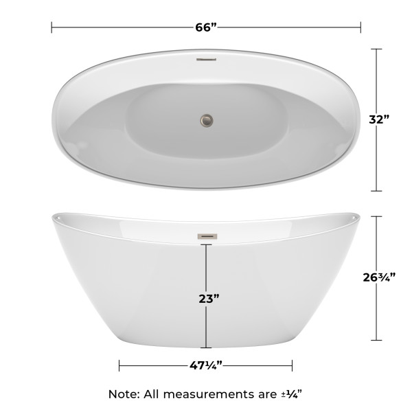 Wyndham WCBTE652066BNTRIM Dorrit 66" Bathtub with Brushed Nickel Drain & Trim