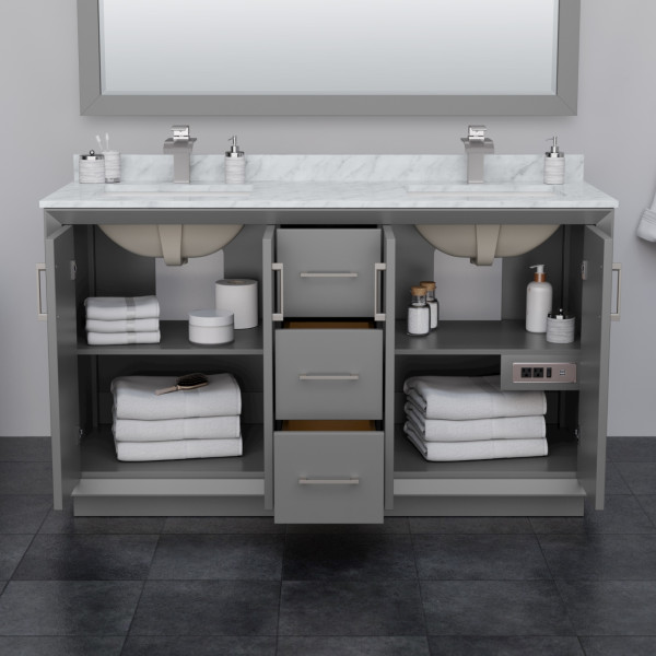 Wyndham WCF414160DXBCMUNSM58 Strada 60" Double Vanity With Matte Black Trim