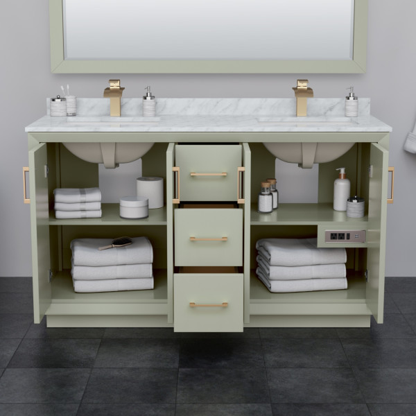 Wyndham WCF414160DXBCMUNSM58 Strada 60" Double Vanity With Matte Black Trim