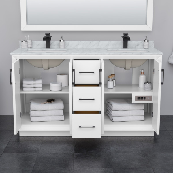 Wyndham WCF414160DXBCMUNSM58 Strada 60" Double Vanity With Matte Black Trim