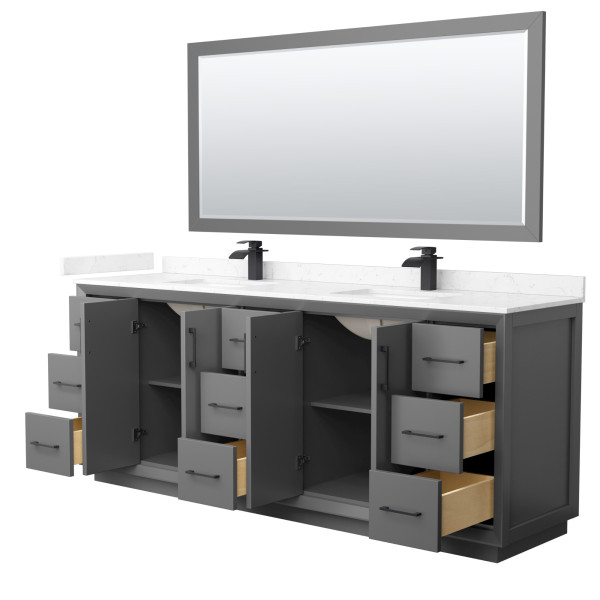 Wyndham WCF414184DXBC2UNSM70 Strada 84" Double Vanity With Matte Black Trim