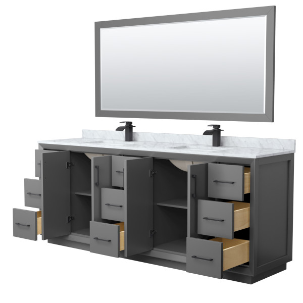 Wyndham WCF414184DXBCMUNSM70 Strada 84" Double Vanity With Matte Black Trim