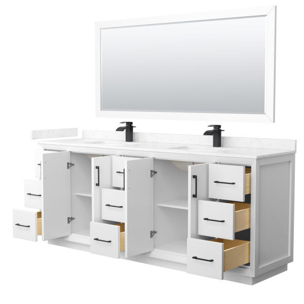 Wyndham WCF414184DXBC2UNSM70 Strada 84" Double Vanity With Matte Black Trim
