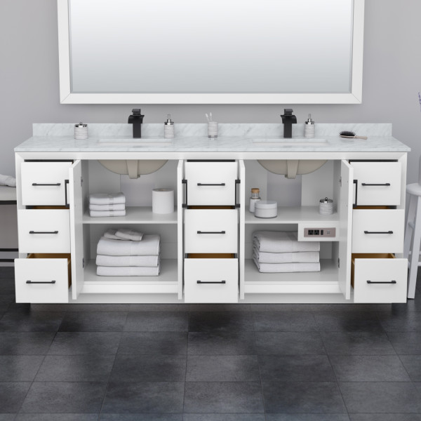 Wyndham WCF414184DXBCMUNSM70 Strada 84" Double Vanity With Matte Black Trim