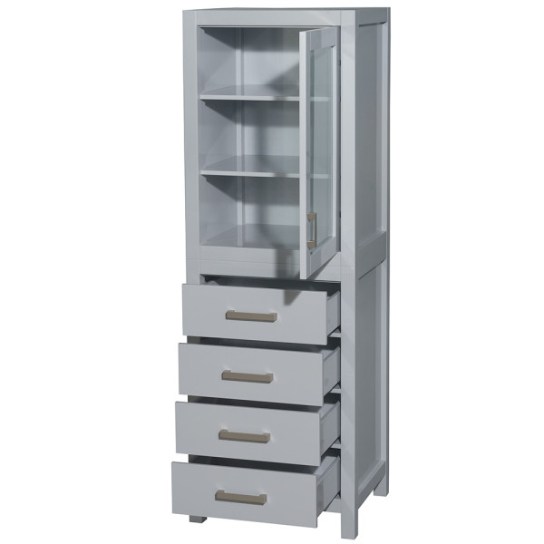 Wyndham WCS1414LTGY 24" Linen Tower Gray + Shelved Cabinet Storage and 4 Drawers