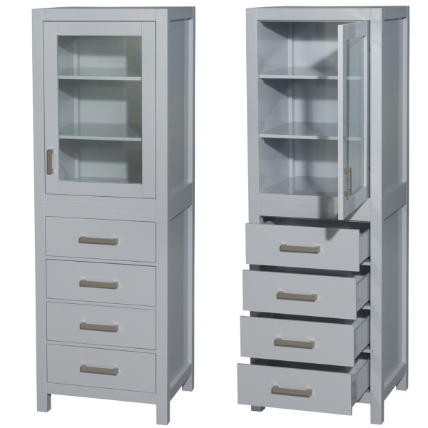 Wyndham WCS1414LTGY 24" Linen Tower Gray + Shelved Cabinet Storage and 4 Drawers