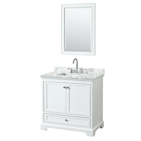 Wyndham WCS202036SCMUNSM24 Vanity Set With Carrera Marble Top And Mirror