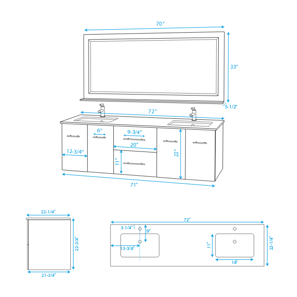 Wyndham WCVW00972DGO 72" Double Vanity with White Square Undermount Sink