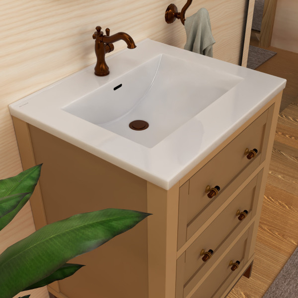 Whitehaus WHCS2522-1H 25" Countertop Vanity Sink w/ Integrated Rect Bowl & Overflow