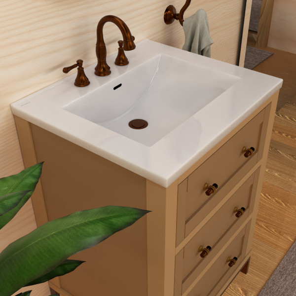 Whitehaus WHCS2522-3H 25" Countertop Vanity Sink w/ Rect Bowl Widespread Faucet & Ove