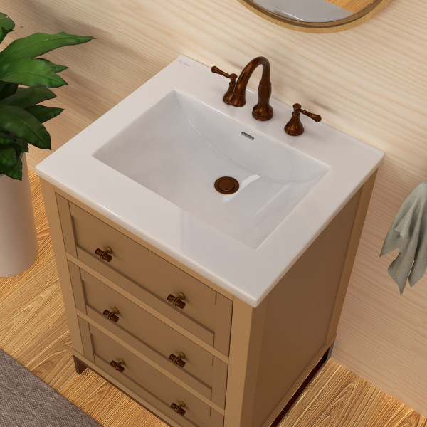Whitehaus WHCS2522-3H 25" Countertop Vanity Sink w/ Rect Bowl Widespread Faucet & Ove