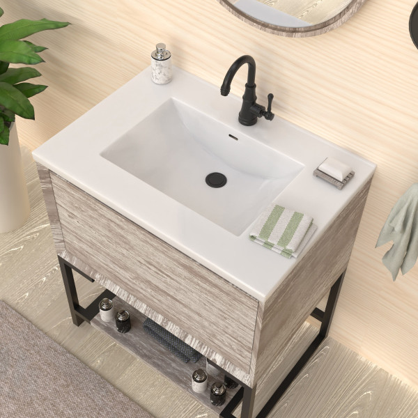 Whitehaus WHCS3122-1H 31" Countertop Vanity Sink w/ Rect Bowl Single Faucet & Overflo