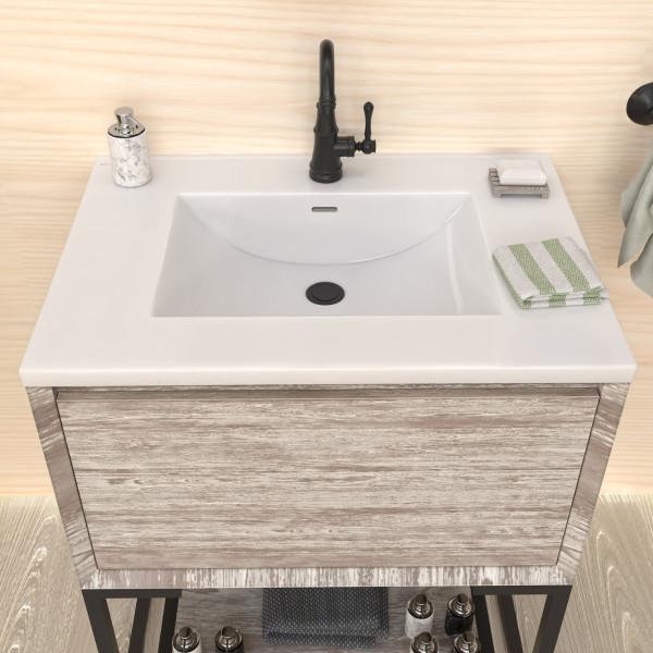 Whitehaus WHCS3122-1H 31" Countertop Vanity Sink w/ Rect Bowl Single Faucet & Overflo