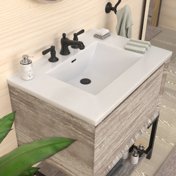 Whitehaus WHCS3122-3H 31" Countertop Vanity Sink w/ Rect Bowl Widespread Faucet & Ove