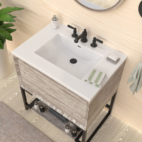 Whitehaus WHCS3122-3H 31" Countertop Vanity Sink w/ Rect Bowl Widespread Faucet & Ove