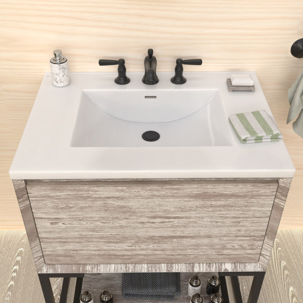 Whitehaus WHCS3122-3H 31" Countertop Vanity Sink w/ Rect Bowl Widespread Faucet & Ove