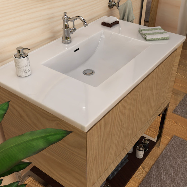 Whitehaus WHCS3722-1H 37" Countertop Vanity Sink w/ Rect Bowl Single Faucet & Overflow